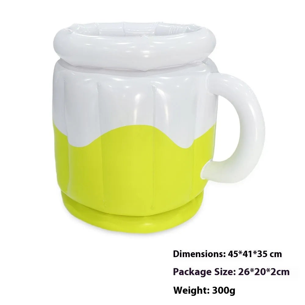 Yellow inflatable PVC ice bucket for portable drinks cooling at outdoor events