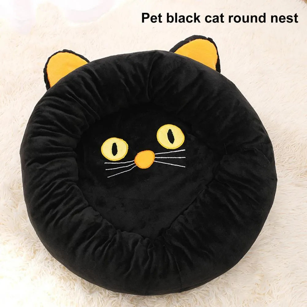 Black cat shape velvet pet nest bed with raised sides for cats
