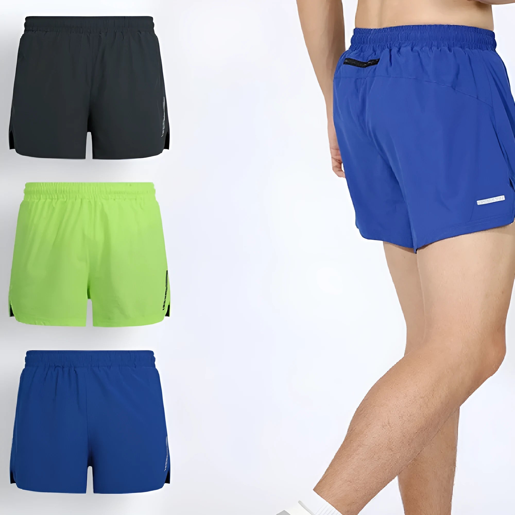 Unisex straight-cut marathon running shorts in quick-dry polyester, shown in fluorescent green.