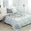 Pure cotton washed five layers towel blanket with plant flower pattern in blue, 150x200cm size