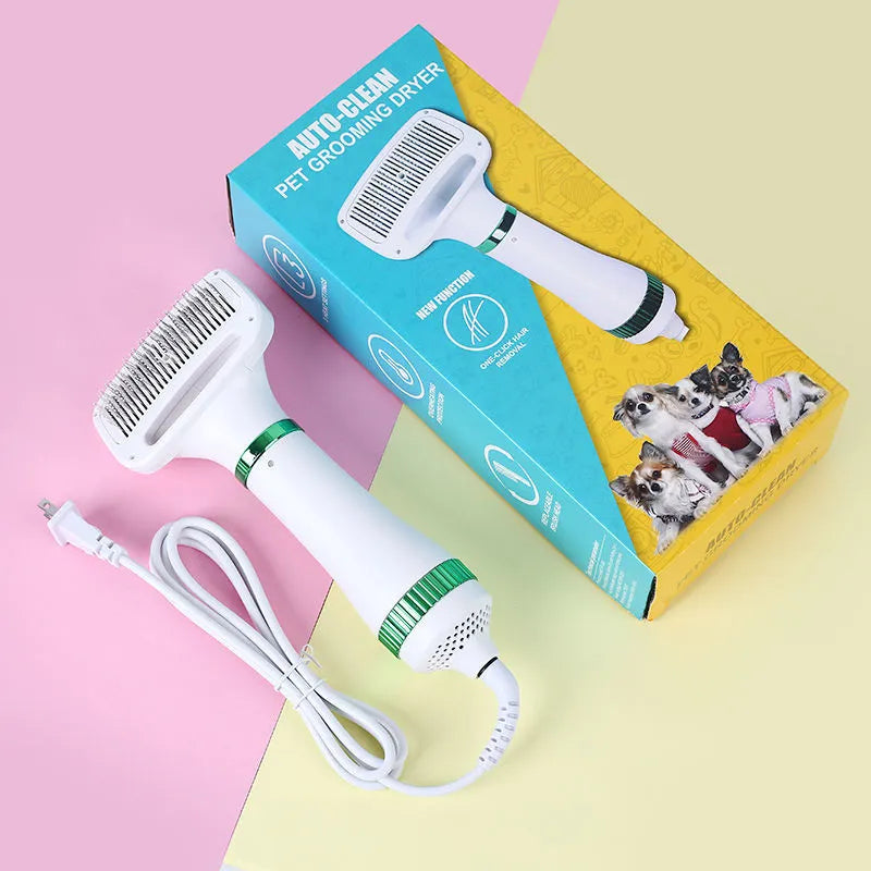 Pet hair dryer comb tool in platinum or white and green colour for grooming dogs and cats