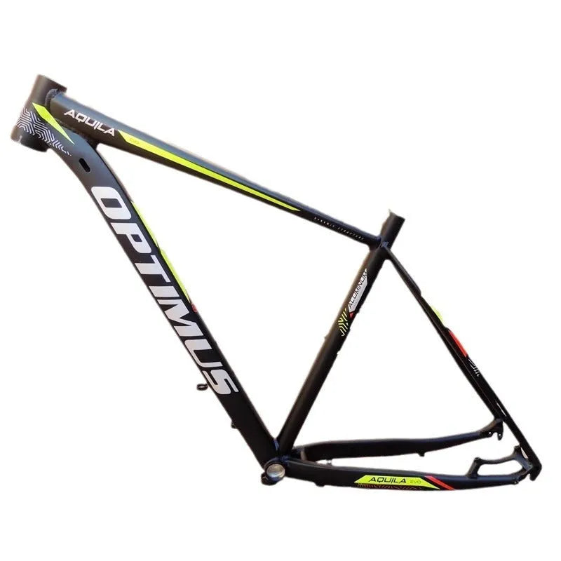 Black green aluminium alloy mountain bike frame for 29-inch wheels with internal cable routing