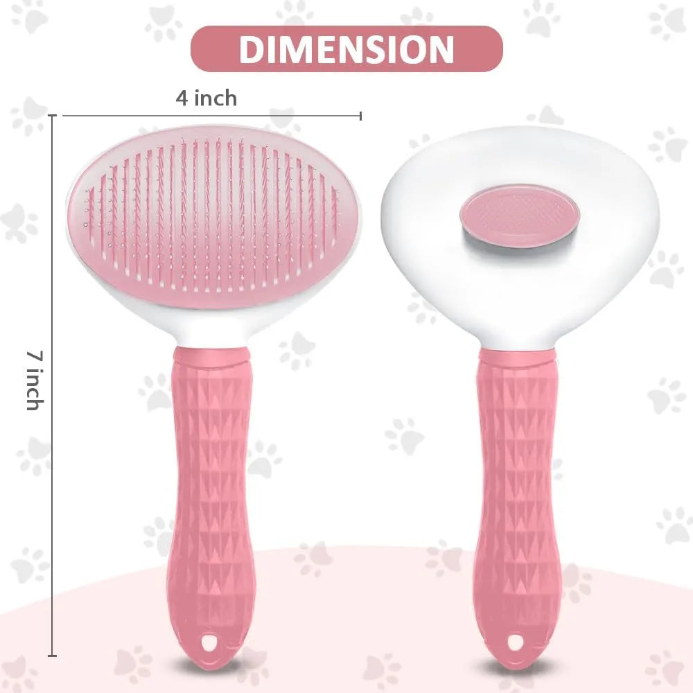 Blue cat deshedding brush with a release button, fine wire bristles, for removing loose fur from pets.