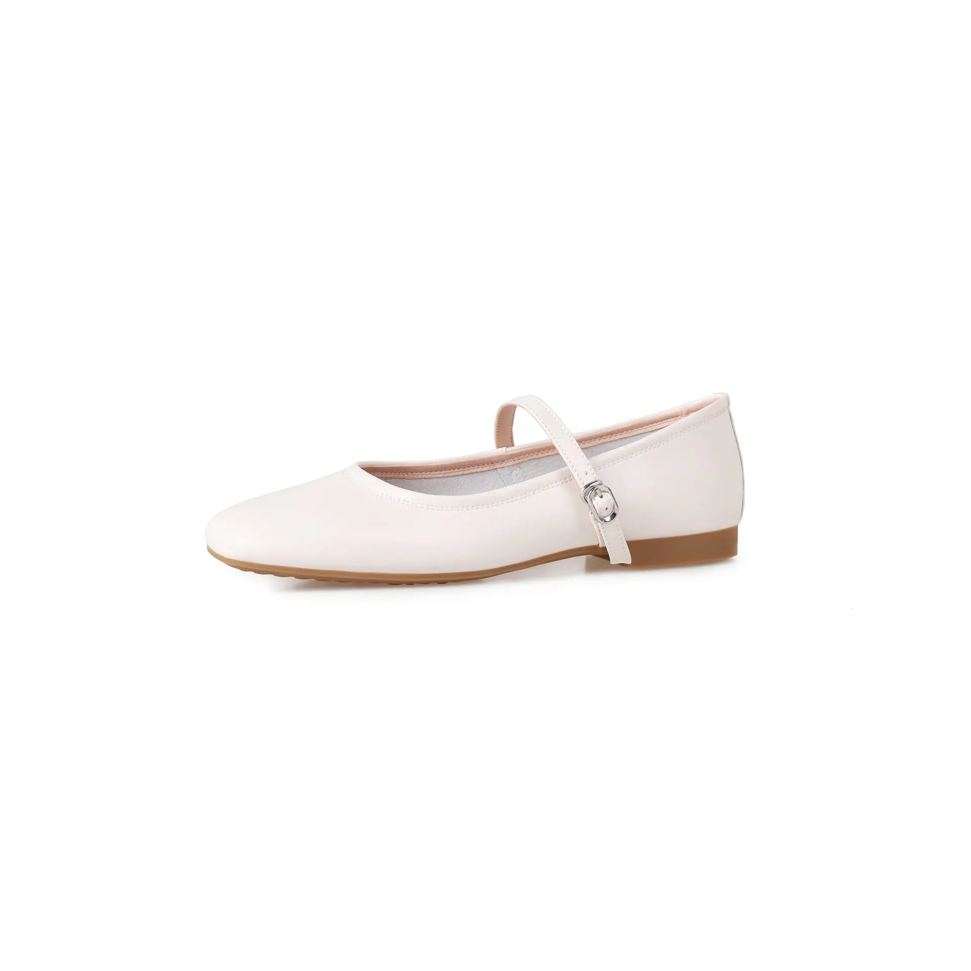 Retro style Mary Jane flat shoes in sheepskin with pigskin lining, shown in a solid colour with round toe and low heel.