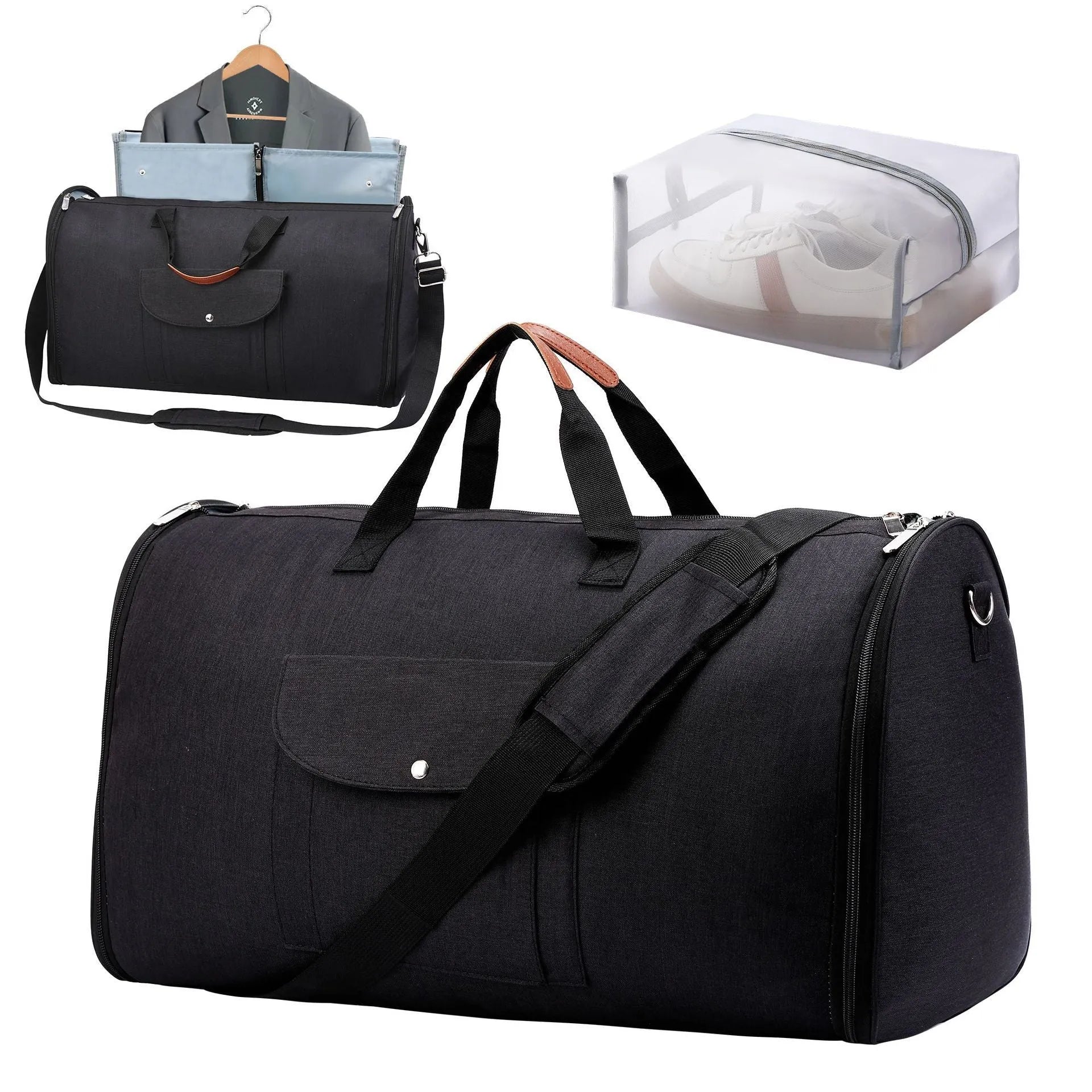 Dark blue Oxford cloth duffel bag with 36-55 litre capacity for business travel