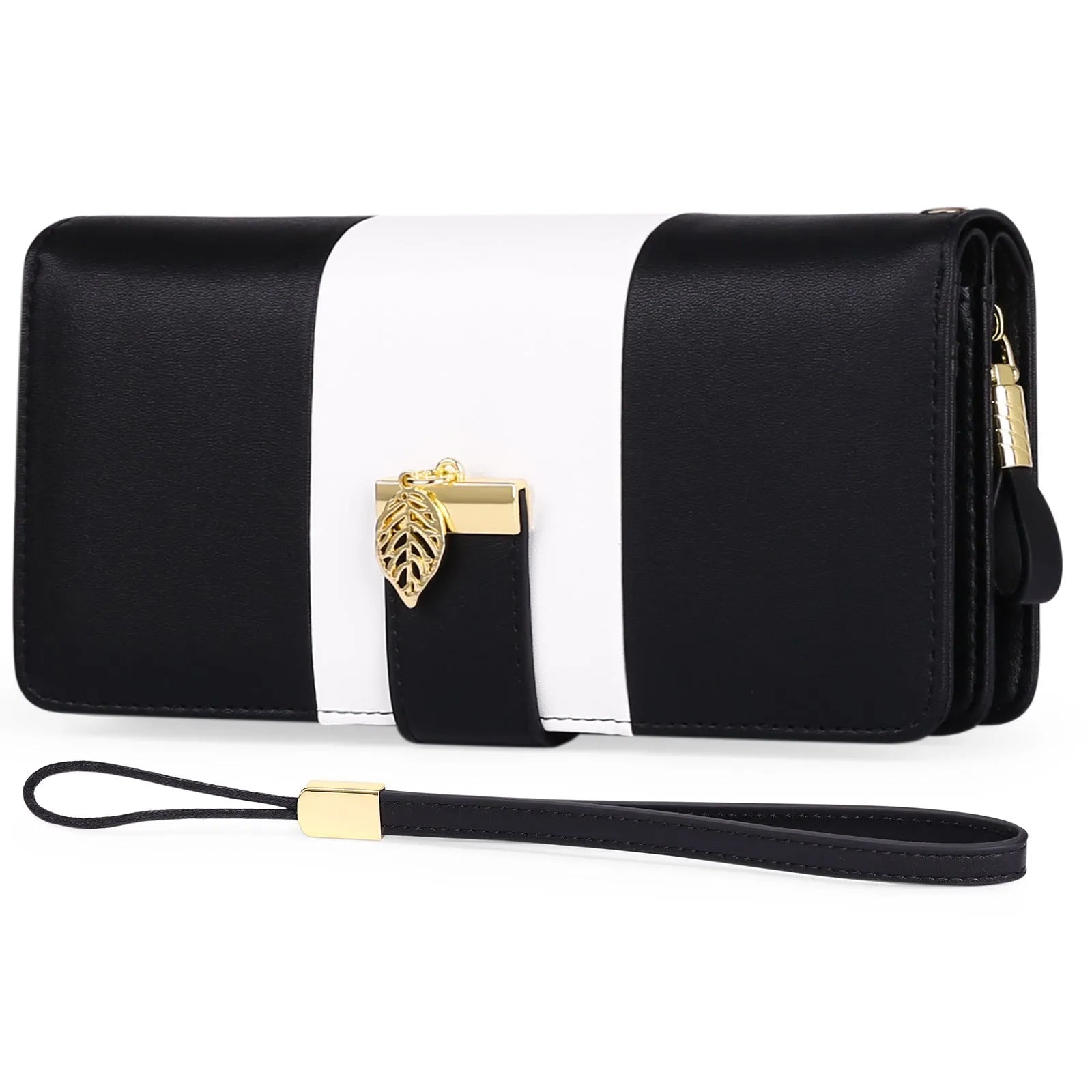 A locking anti-theft clutch handbag in PU leather, shown in midnight black, with dimensions 19.5 by 10.5 by 3.5 cm.