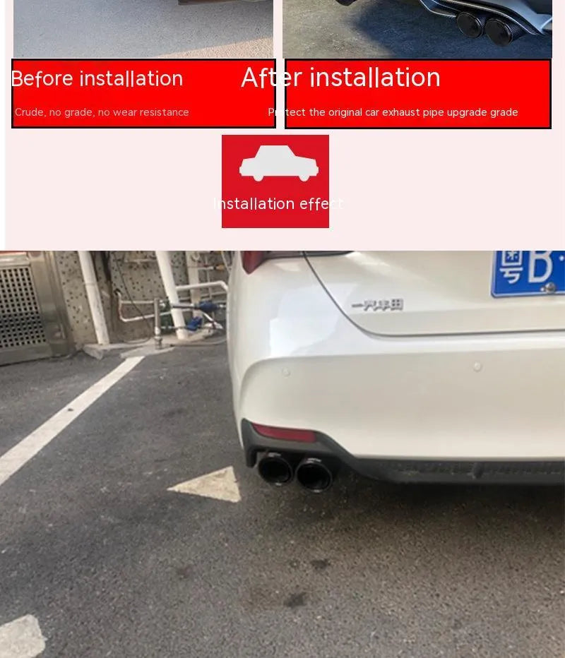 Black carbon fibre dual outlet exhaust pipe measuring 250mm for vehicle modification