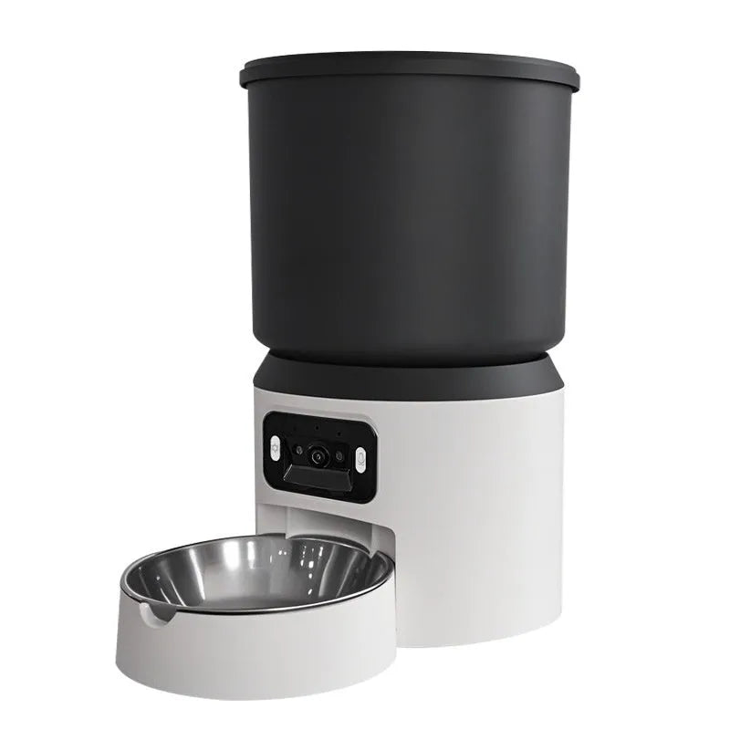 4-litre smart pet feeder with control panel and stainless steel food bowl.