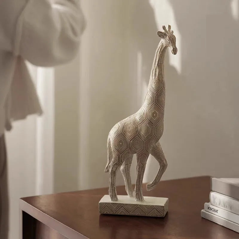 Wood colour synthetic resin giraffe decorative ornament standing 30.5cm tall.