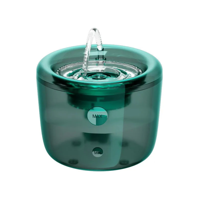 Grey automatic pet water fountain with USB cable and circulating water display
