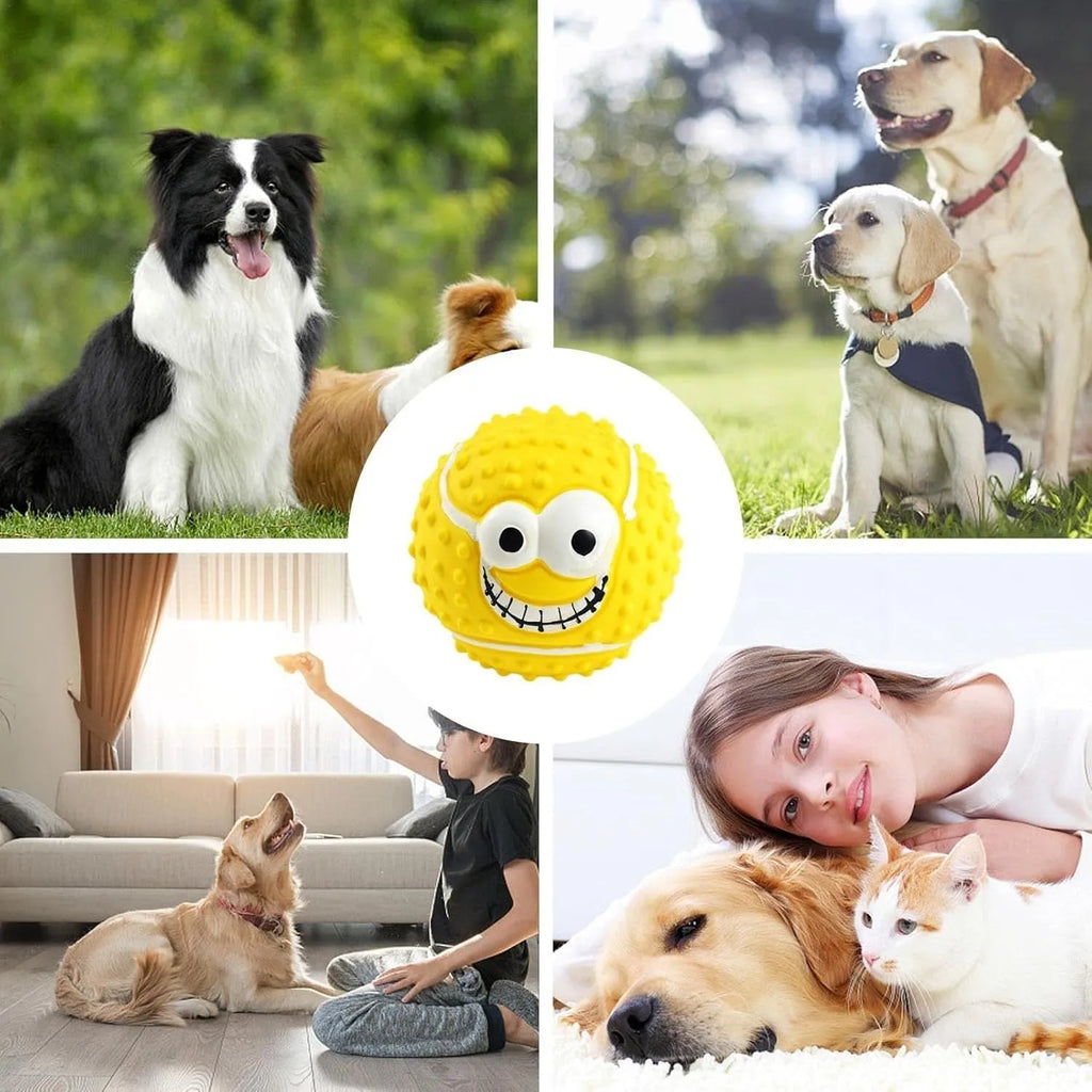 Green latex dog ball with smile face and squeaker for small dogs
