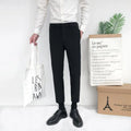 Men's slim straight-leg cotton trousers with drawstring waist in black, grey, or khaki colours