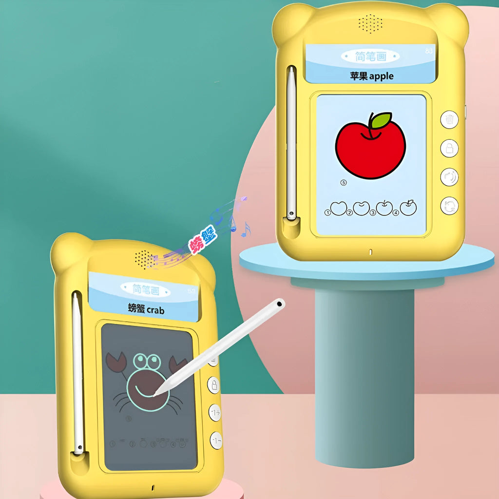 Yellow bilingual early learning machine with educational cards for children's language development