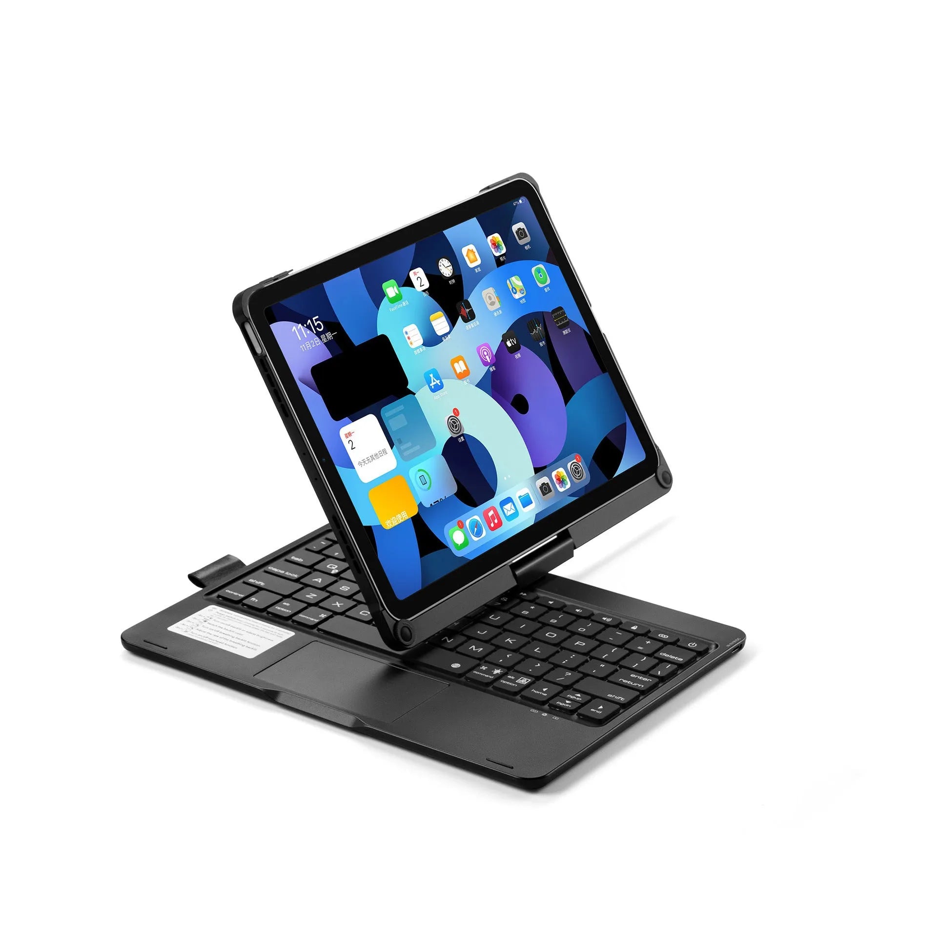 360-degree rotating Bluetooth keyboard with touch backlight for iPad tablets in black silver rose gold