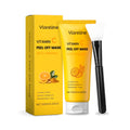 Vitamin C peel off mask 120g jar with brush next to it on white background