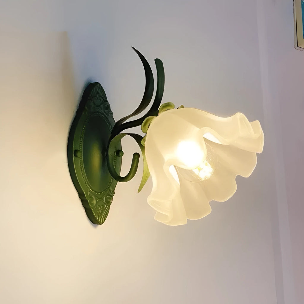 Pastoral style green flower wall lamp with glass shade and LED lighting