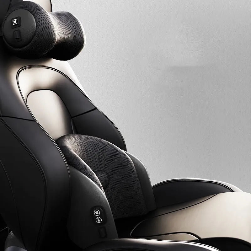 Car electric massage cushion with memory cotton headrest in black colour on car seat