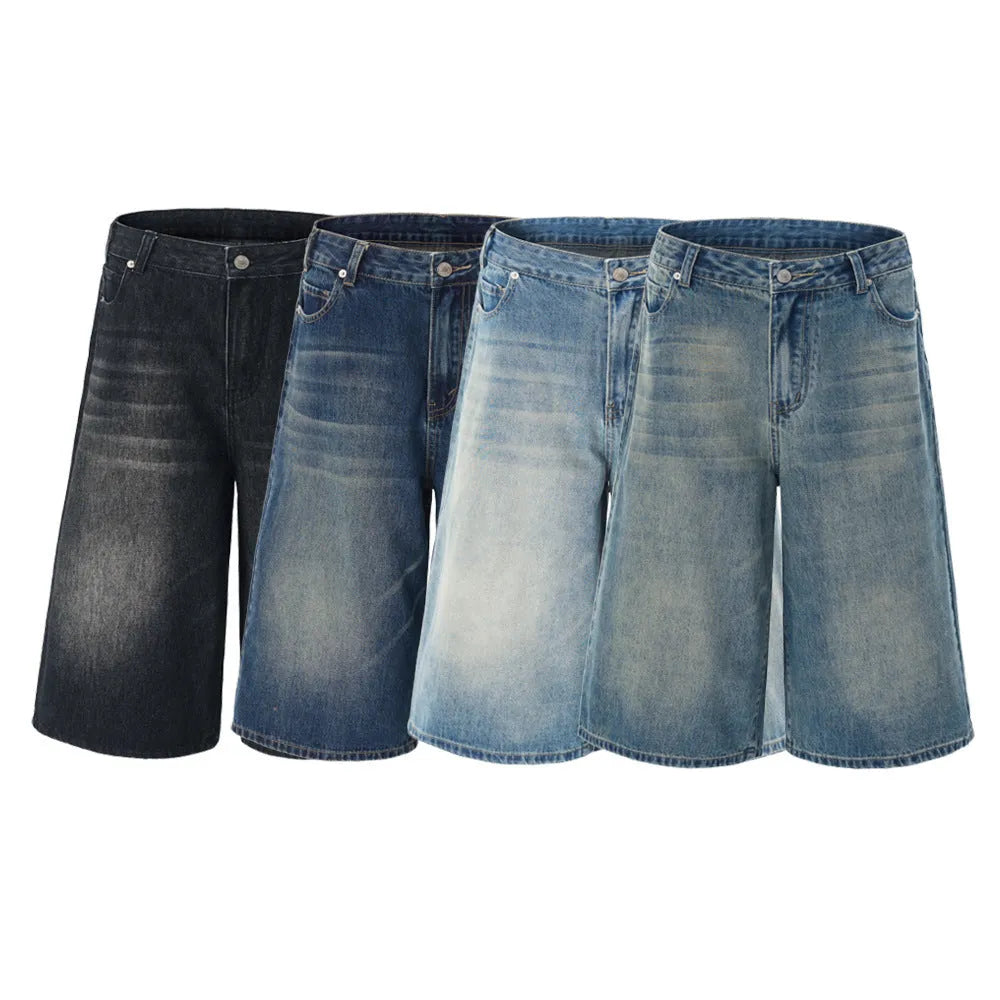Men's loose-fit cropped denim shorts in straight-leg style for summer casual wear