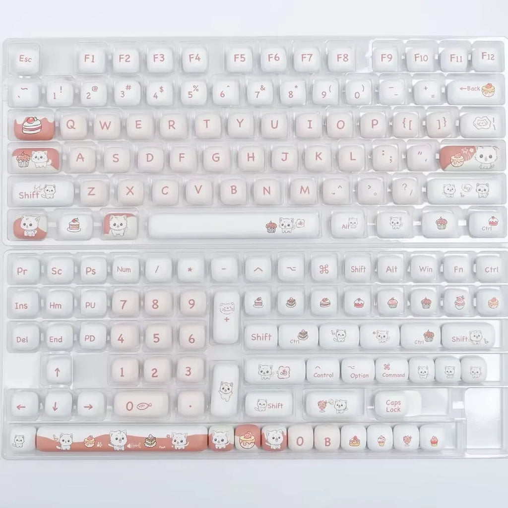 Cartoon dessert cat and cherry blossom cake design sublimation key cap for mechanical keyboards.