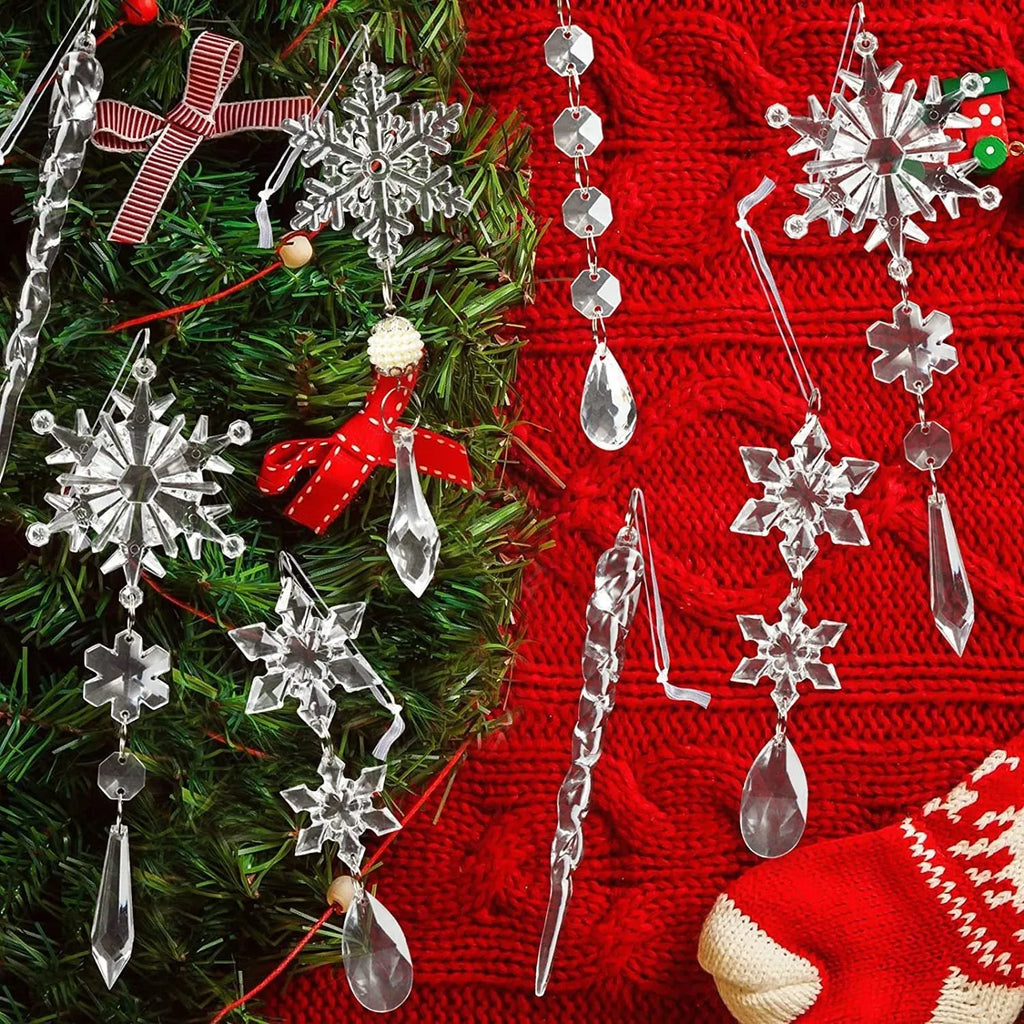 10 clear acrylic Christmas tree hanging ornaments with ribbons for indoor outdoor decoration