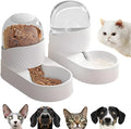 White plastic cat feeder and water dispenser set with wave-shaped design