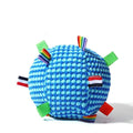 Blue and yellow durable pineapple lattice dog ball toy with ring rolling design, approx 17 cm diameter.