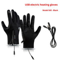 USB heated cycling gloves for men and women in black with constant temperature heating, waterproof nylon, and reflective panels