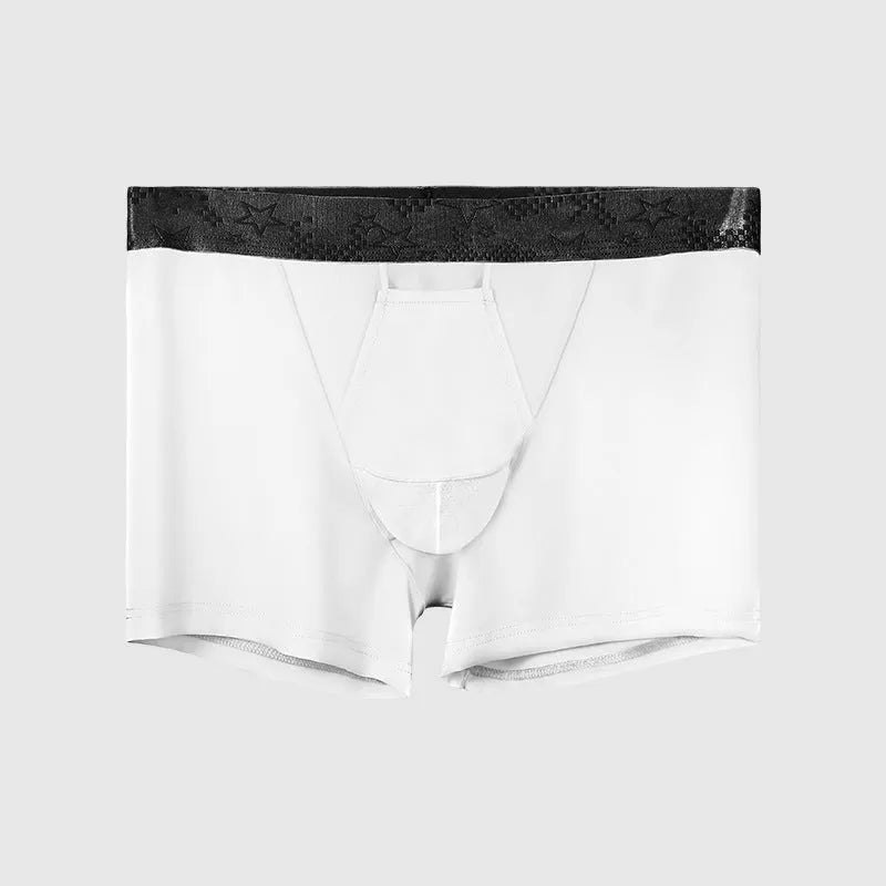 Men's black ice silk vein underwear boyshorts with mid-waist design for sports