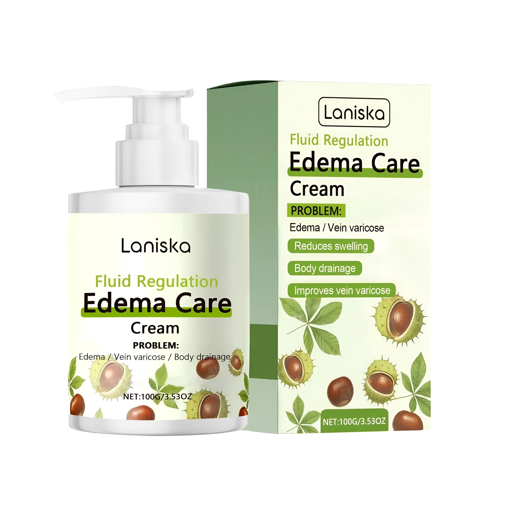 Edema Care Cream 100g tube with mint leaves horse chestnut and Asiatic Centella root for swelling relief