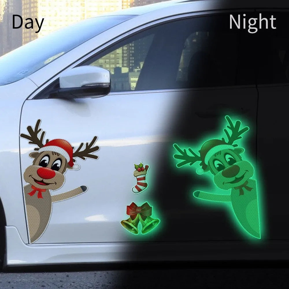 Christmas elk bell cartoon design magnetic bumper stickers with luminous reflective surface