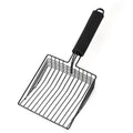 Black metal cat litter scoop with 0.8cm gap spacing for efficient waste sifting