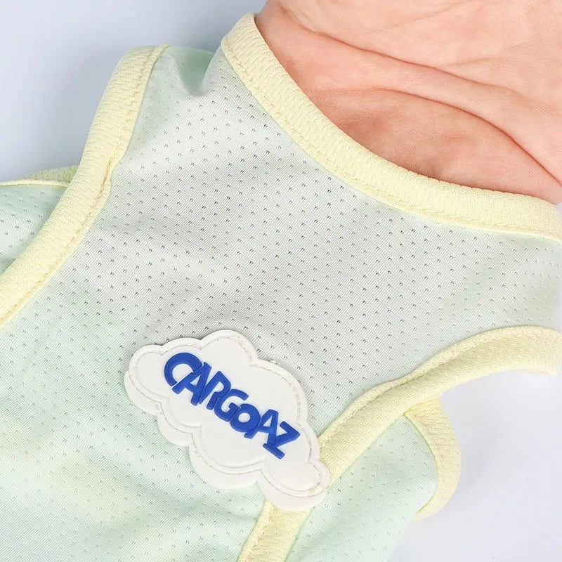 Grass green thin mesh cat vest with anti-lint polyester material on a cat.