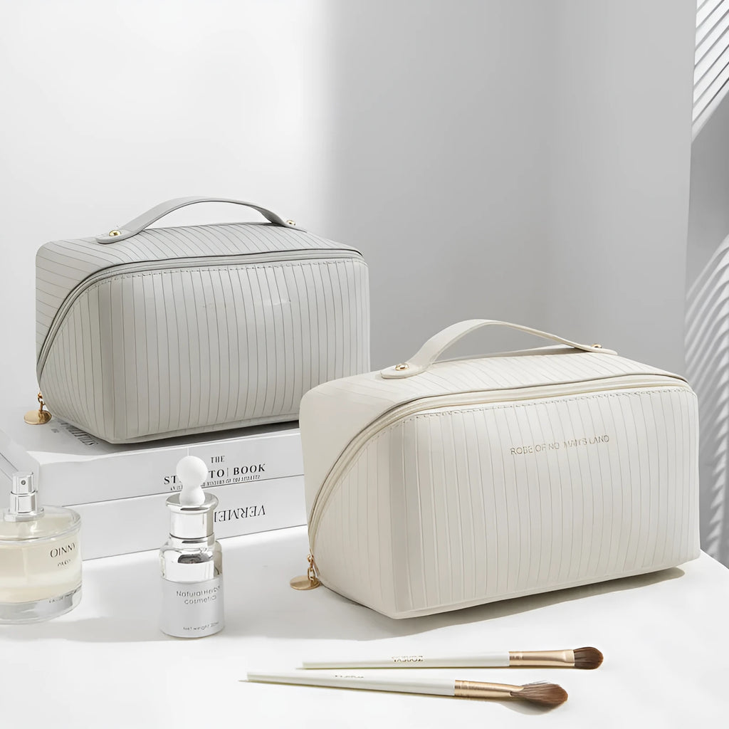 Vertical pattern pillow makeup bag in cubic 22.5cm design with PU material construction
