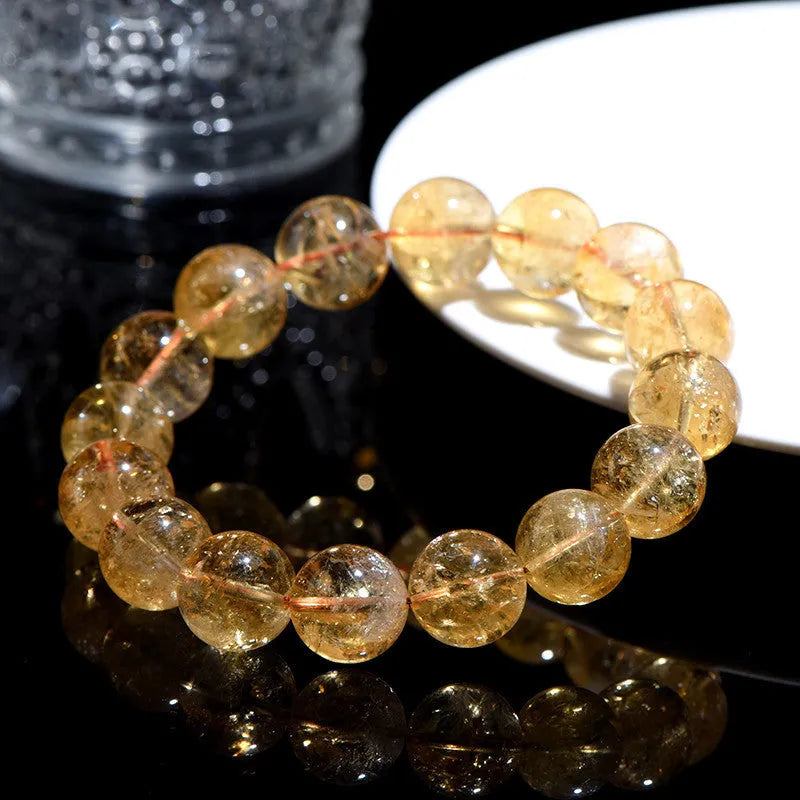 Natural yellow citrine gemstone bracelet with geometric beads in multiple size options