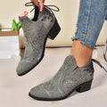 Women's plus size mid-calf ankle boot in artificial PU material, shown in black colour.