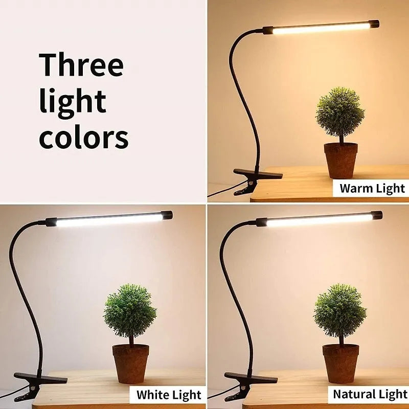 Black and white USB-powered LED desk lamp with 26cm length for student study areas