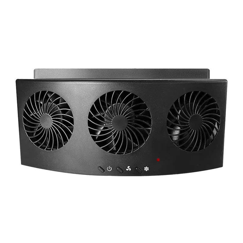 Black and white portable USB car ventilation fan for vehicle interior exhaust and heat dissipation