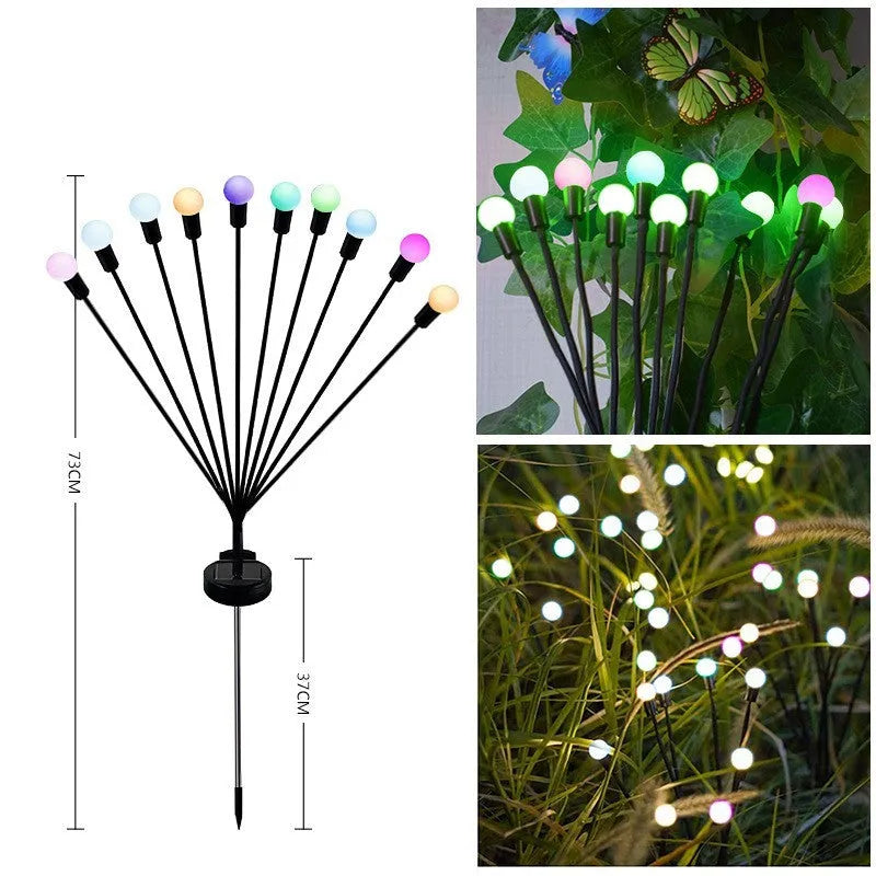 Solar-powered LED garden light with multiple heads on stainless steel ground spikes
