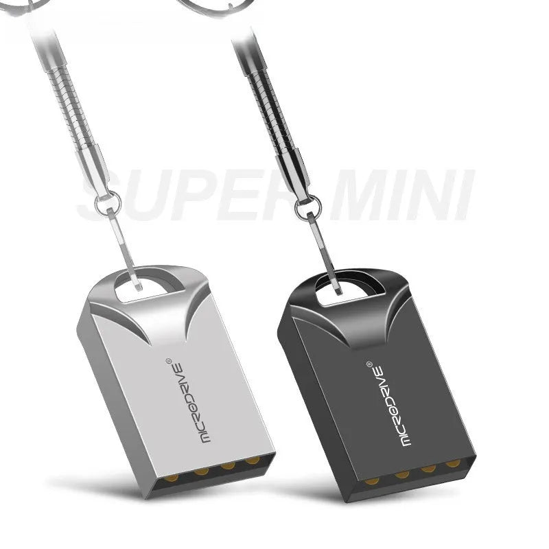 Compact black or silver metal USB flash drive with capacity options from 4GB to 128GB