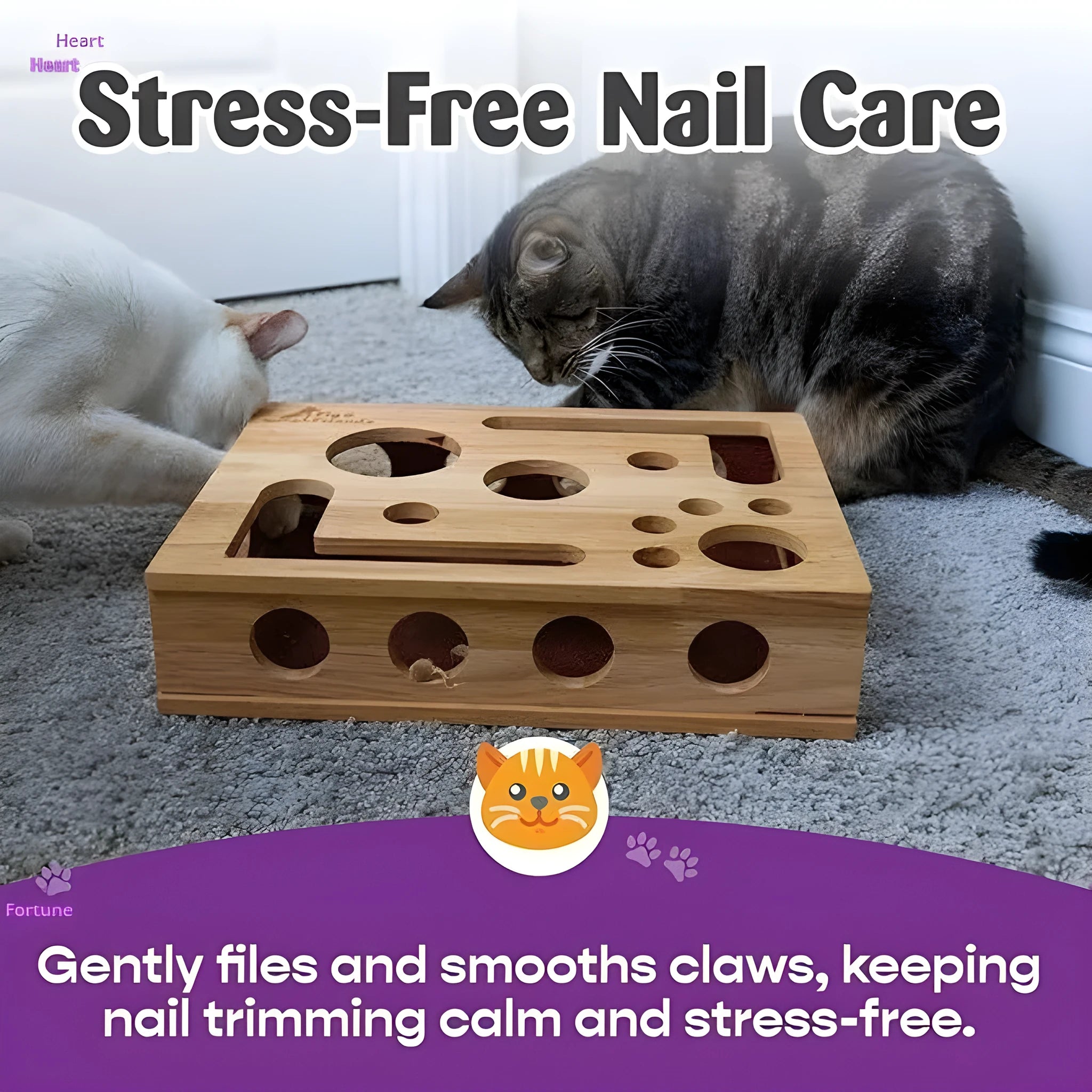 Solid wood square maze cat toy in natural wood colour on floor