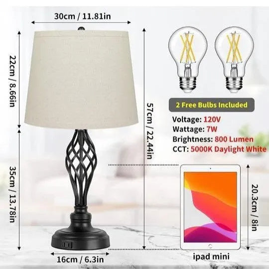 Touch control bedside table lamp with USB socket and adjustable cold warm lighting