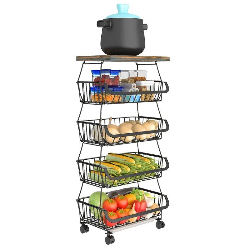Black six-layer foldable floor storage rack with carbon steel frame