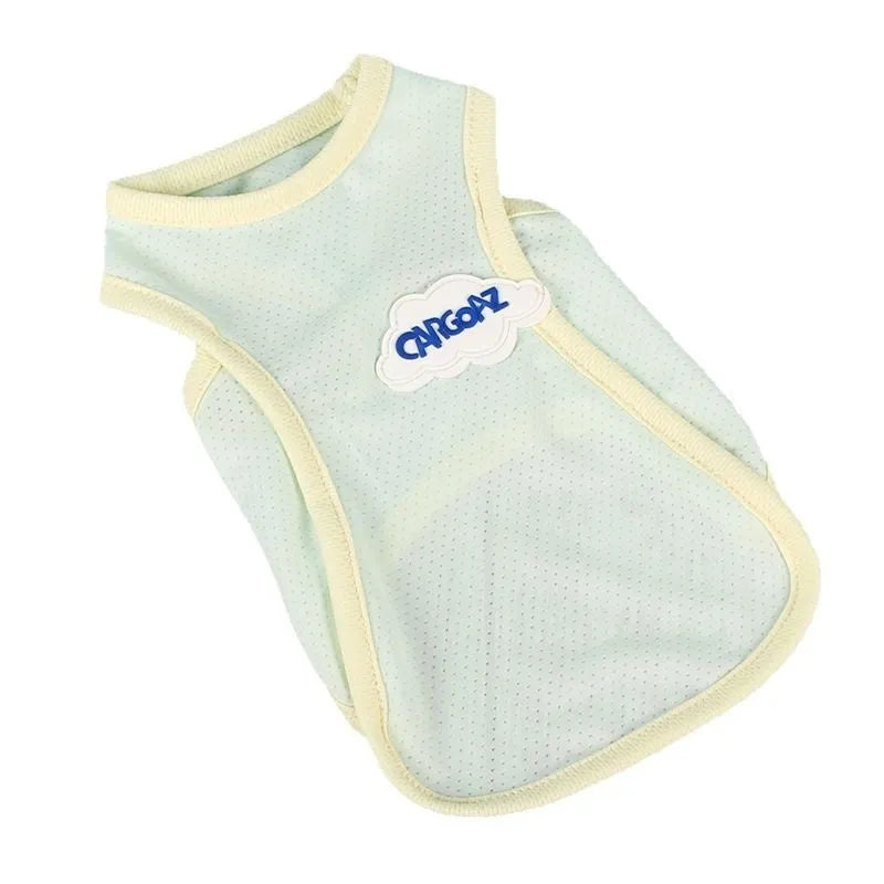 Grass green thin mesh cat vest with anti-lint polyester material on a cat.