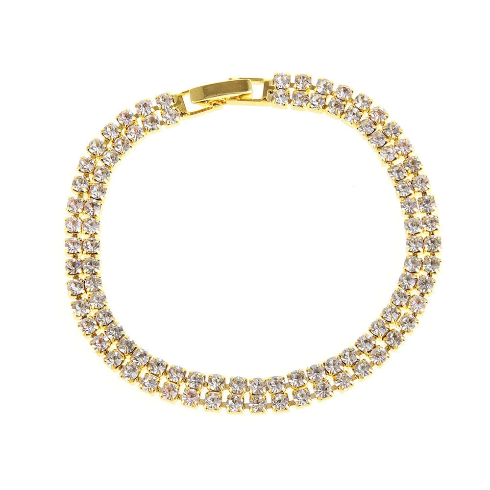 Three Drainage Diamond Bracelet rhinestone flower design women's silver bracelet with multiple row options