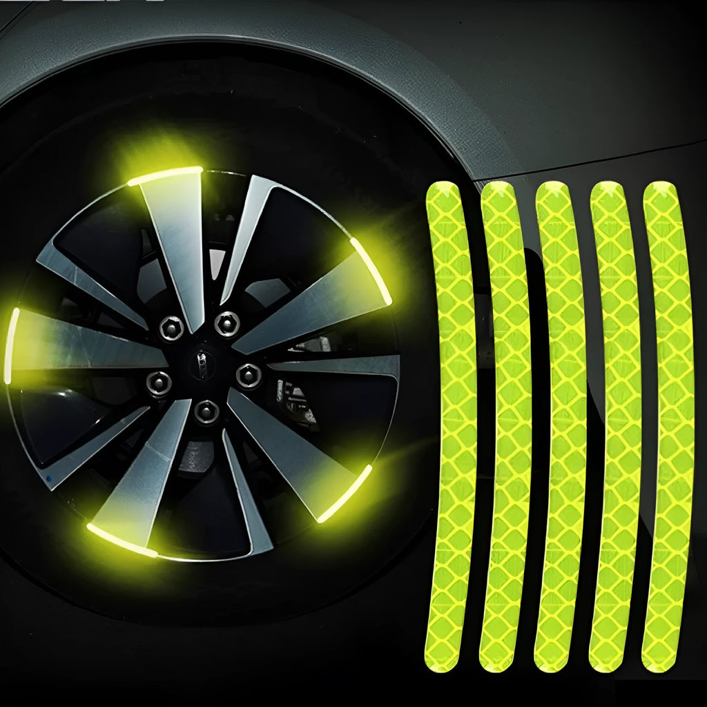 20-piece car wheel hub reflective stickers in PVC with multiple colour options for tyre warning and decoration