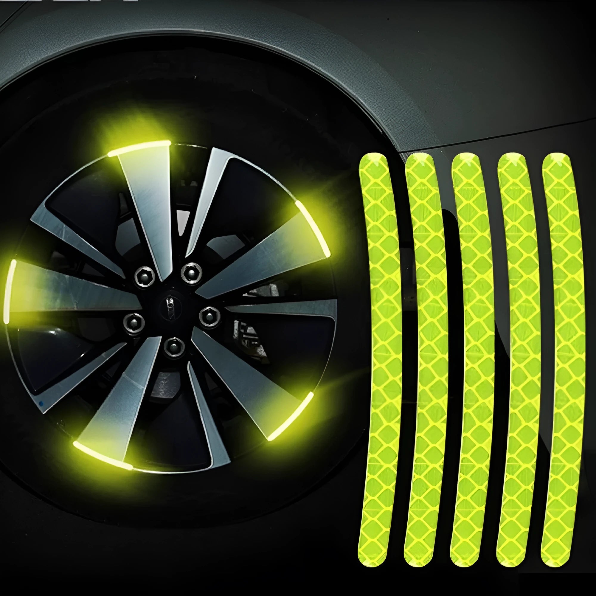 20-piece car wheel hub reflective stickers in PVC with multiple colour options for tyre warning and decoration