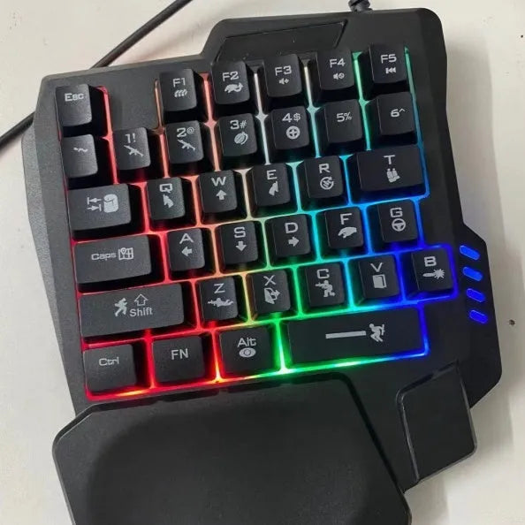 Single-handed mechanical keyboard and mouse set with ABS plastic construction and USB cable