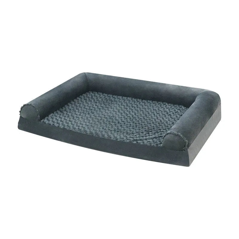 Grey cloth dog kennel house for medium large breeds in three different sizes on a white background.