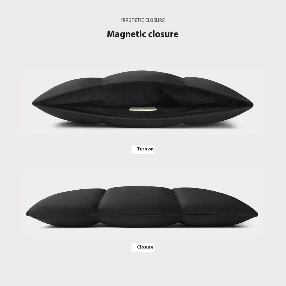 Soft fluffy laptop sleeve in black and khaki colours for 13-15.6 inch laptops with sewing thread detail