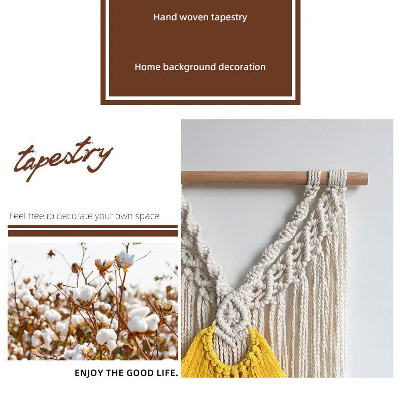 Nordic style creamy white cotton tapestry wall hanging measuring 120x95cm with hand-woven texture